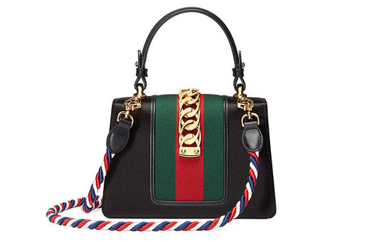 (WMNS) Gucci Sylvie Gold Buckle Stripe Webbing Mini Black HandBag 470270-9AAQG-8720
