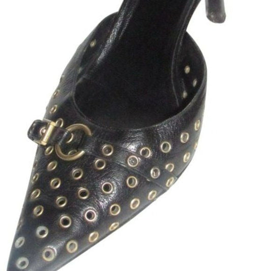 Gucci Black Brass Grommets Mule Kitten Heels