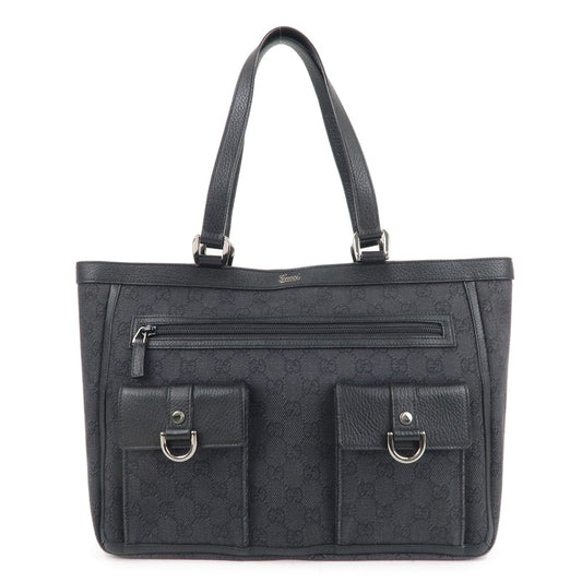 GUCCI Abbey GG Denim Leather Shoulder Bag Tote Bag Black 268639