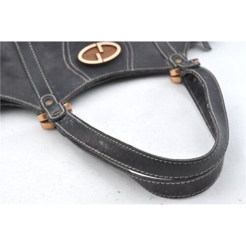 GUCCI black leather satchel w tonal stitching & rose gold accents