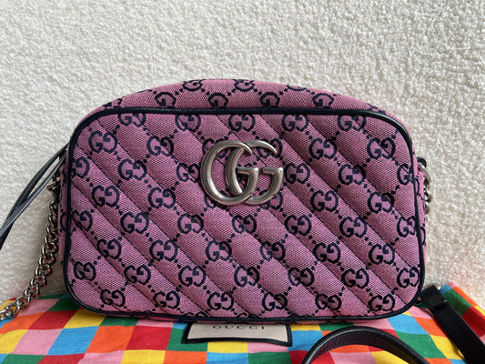 Gucci GG Marmont Pink Canvas Small Shoulder Bag (RRP £1050)