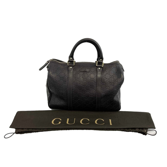 GUCCI - Embossed Leather Monogram Speedy Medium Brown Top Handle Bag