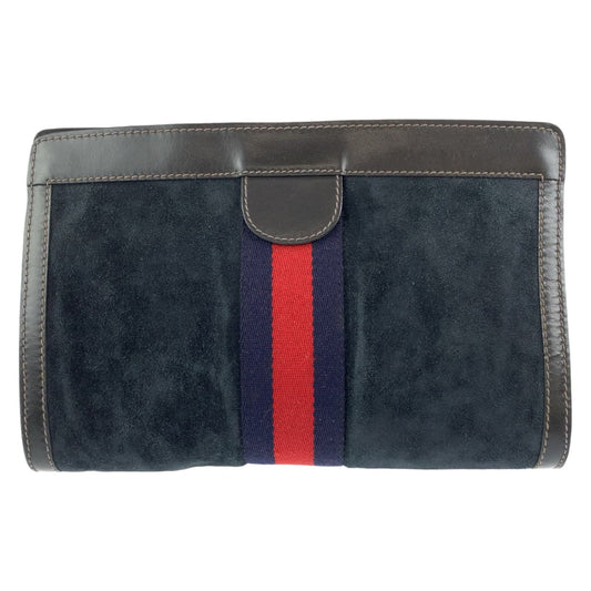 GUCCI Clutch bag Suede, Leather Navy black Clutch bag business bag Old Gucci Sherry line mens Used