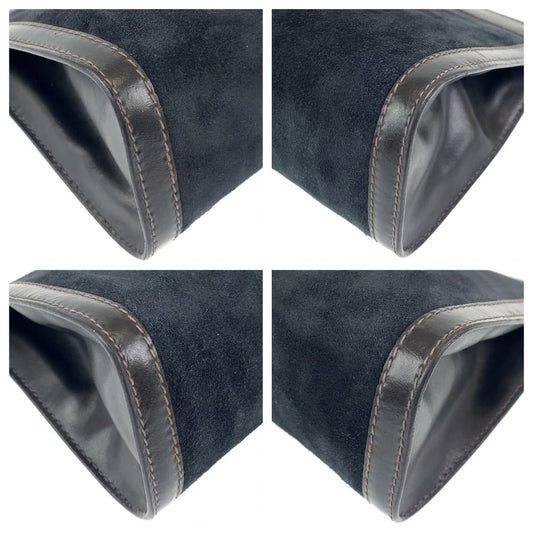 GUCCI Clutch bag Suede, Leather Navy black Clutch bag business bag Old Gucci Sherry line mens Used