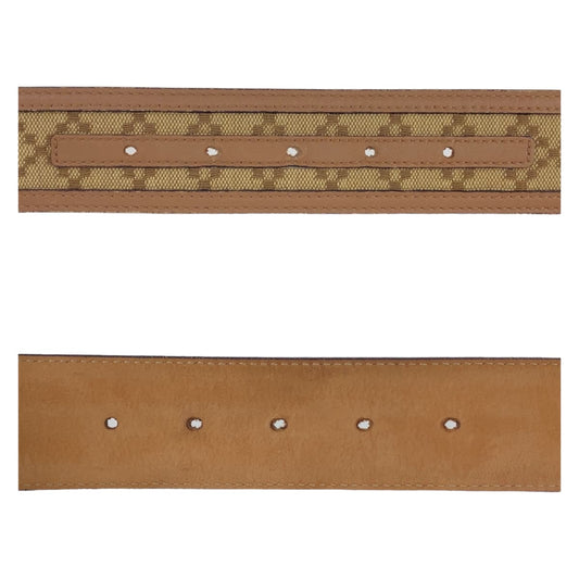 GUCCI belt 114876 Canvas, Leather Beige Brown Gold Metal Interlocking mens 34 Used