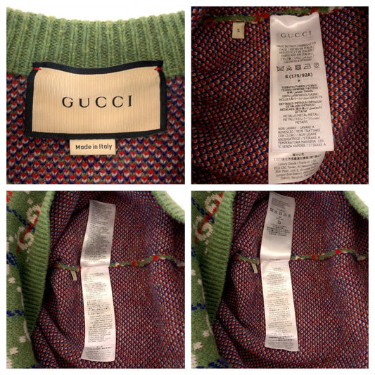 GUCCI knit 713571 XKCOZ Wool, Metal Multicolor SilverMetal Knit sweater Neck studs GG total pattern mens S Used