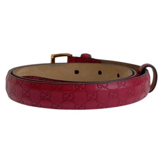 GUCCI belt leather Pink Gold Metal Guccisima mens 34 Used