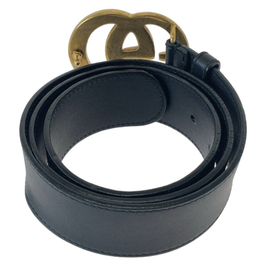 GUCCI belt 400593 leather Black Gold Metal GG Marmont mens 30 Used