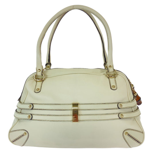 GUCCI Handbag 159398 leather White GoldMetal Handbag Shoulder Bag Bamboo Horsebit Women Used