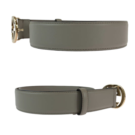 GUCCI belt 546386 leather Greige Gold Metal belt Interlocking mens 32 Used