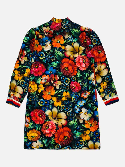 GUCCI Black Multicolor Floral Print Knee Length Dress