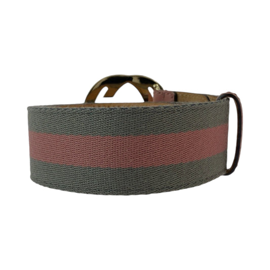 GUCCI belt 114876 canvas Pink Gray SilverMetal belt Interlocking mens 34 Used