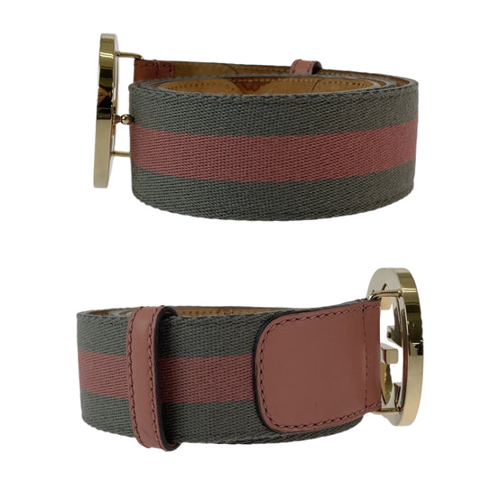 GUCCI belt 114876 canvas Pink Gray SilverMetal belt Interlocking mens 34 Used