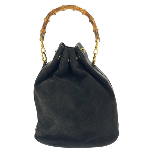 GUCCI Handbag 001 2040 1657 Suede, Leather Black Gold Metal Bamboo Women Used