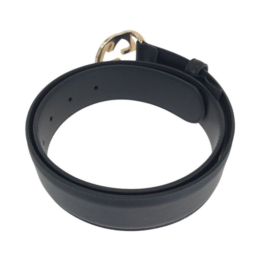 GUCCI belt 370543 leather black Interlocking 30