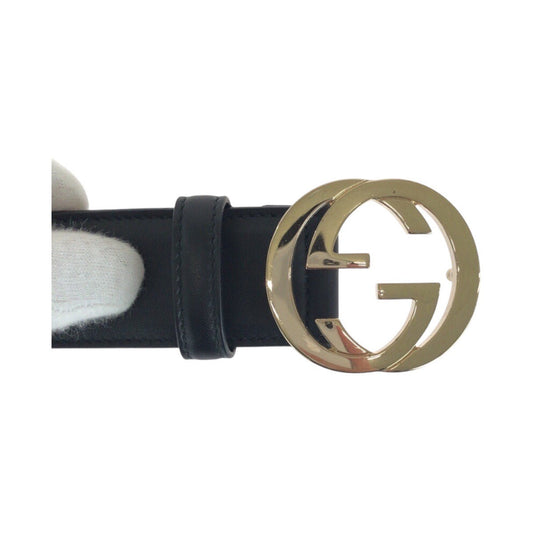 GUCCI belt 370543 leather black Interlocking 30