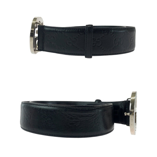 GUCCI belt 114984 leather black Belt buckle Gucci Shima interlocking mens 34 Used