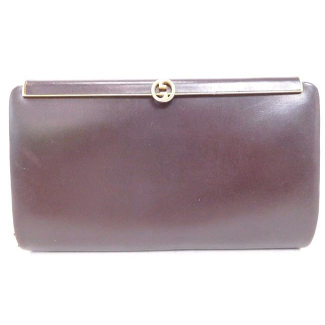 Gucci Chocolate Brown Leather  Interlocking G Clutch
