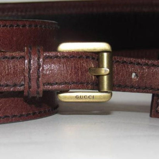 Gucci Brown Leather & Burgundy Velvet Belt w Brass Equestrian Buckle