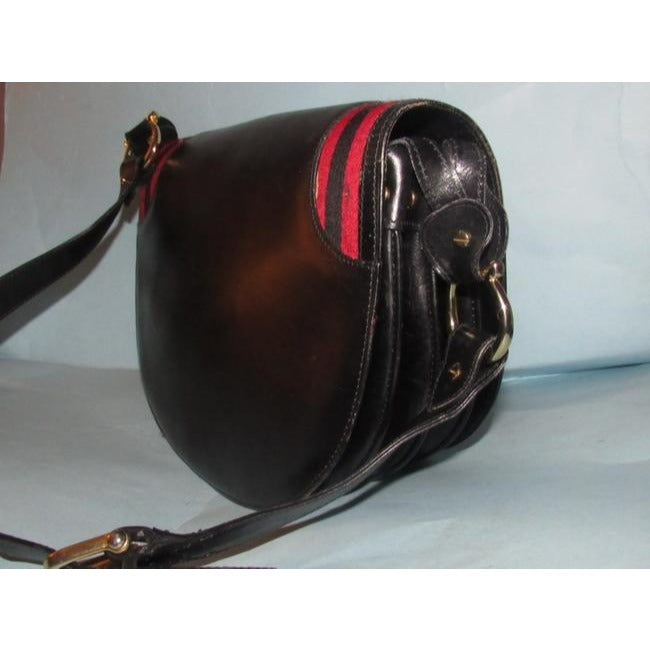 Gucci Early Saddle With Sherry Stripes Black Leather And Gg Leather Shoulder Bag