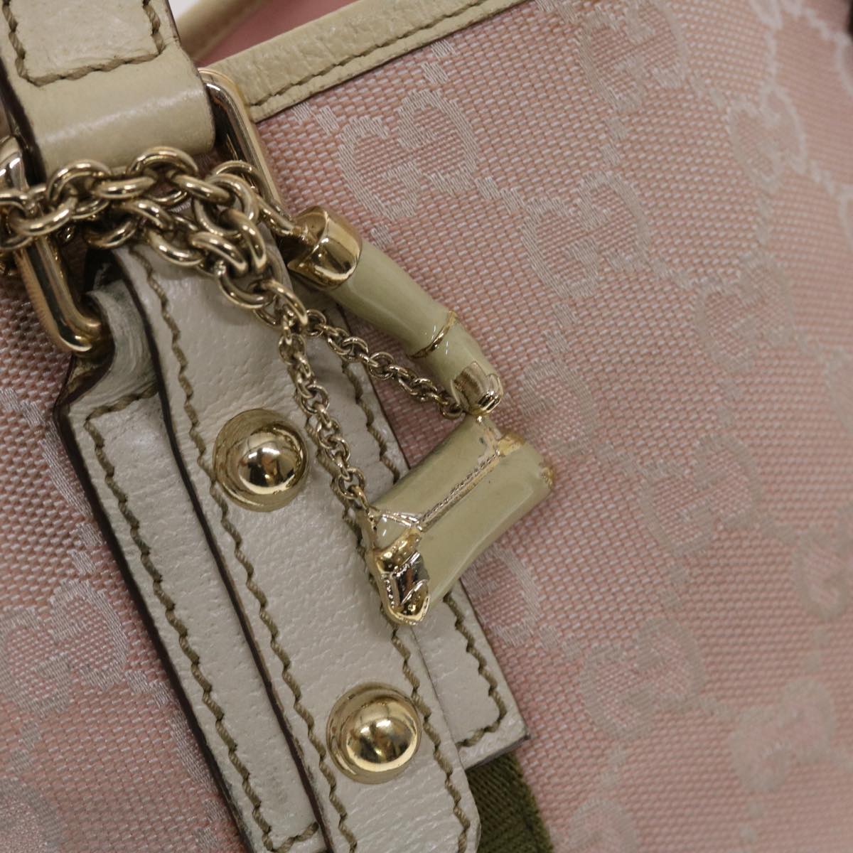 Gucci GG Canvas Sherry Line Hand Bag Pink White Green  49075