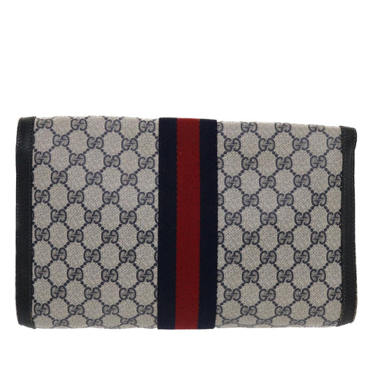 Gucci GG Canvas Sherry Line Clutch Bag PVC Leather Navy Red  49081