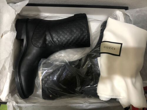 Gucci Black Leather Microguccissima Ankle Boots