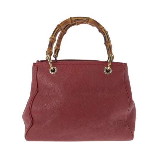 GUCCI Handbag 336032 leather Red brown Handbag Tote Bag Bamboo Women Used