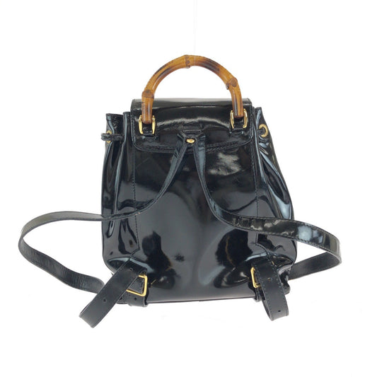 GUCCI Backpack 003 2850 0030 Patent leather Black GoldMetal Backpack Backpack Bamboo Women Used