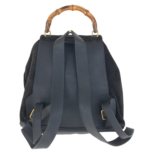GUCCI Backpack 003 2058 0016 Suede, Leather Black Gold Metal Backpacks & Daypacks Backpacks Bamboo Women Used