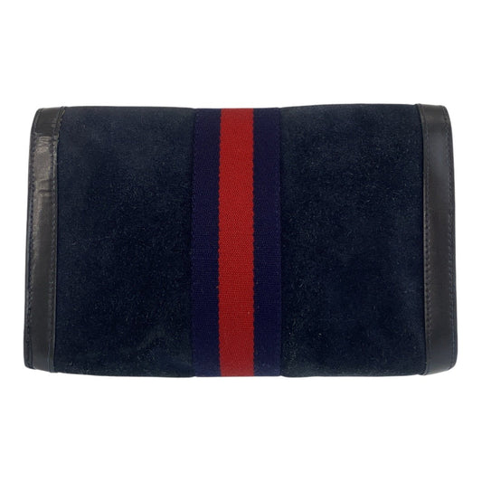 GUCCI Clutch bag Suede, Leather Navy Gold Metal Sherry line Women Used