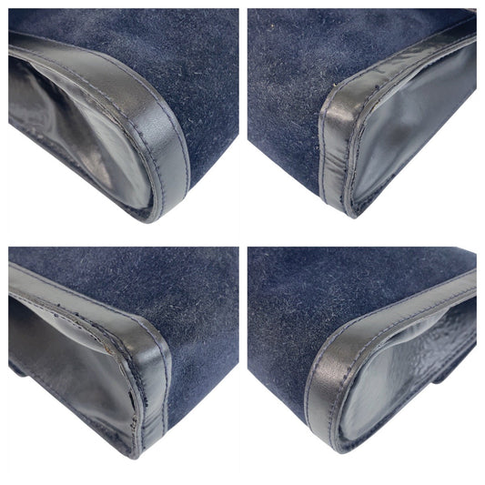 GUCCI Clutch bag Suede, Leather Navy Gold Metal Sherry line Women Used