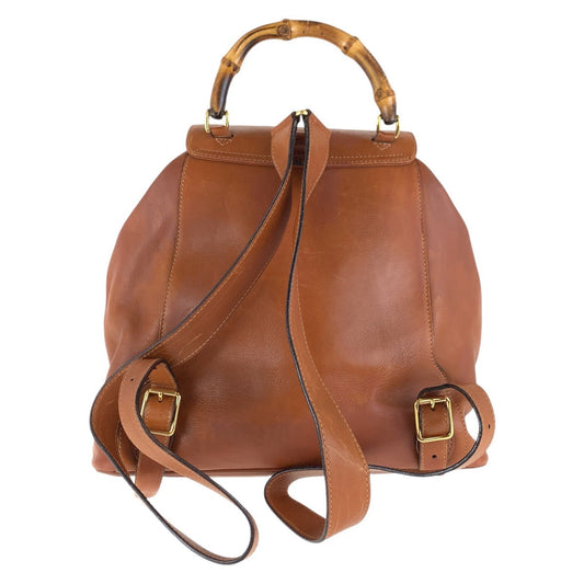 GUCCI Backpack 003 1998 0016 leather Light Brown Camel Gold Metal Backpacks & Daypacks Backpacks Bamboo Women Used