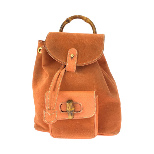 GUCCI Backpack 003 3444 0030 Suede Orange Brown Gold Metal Backpack Backpack Bamboo Women Used
