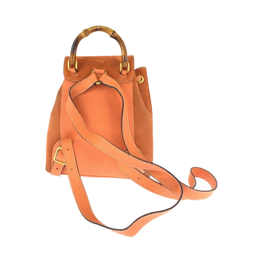 GUCCI Backpack 003 3444 0030 Suede Orange Brown Gold Metal Backpack Backpack Bamboo Women Used