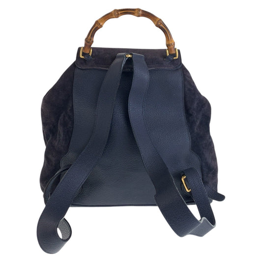 GUCCI Backpack 003 2058 0016 Suede, Leather Navy Backpacks & Daypacks Backpacks Bamboo Women Used