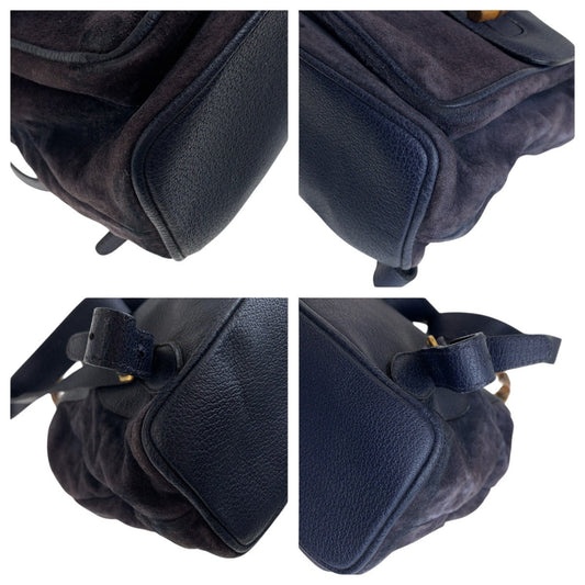 GUCCI Backpack 003 2058 0016 Suede, Leather Navy Backpacks & Daypacks Backpacks Bamboo Women Used