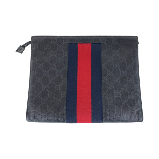 GUCCI Clutch bag 475316 GG canvas, leather Black Red SilverMetal Clutch bag business bag unisex Sherry line Women Used