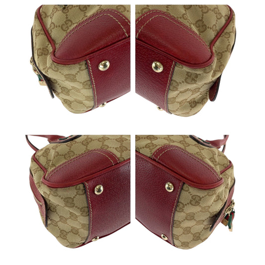 GUCCI Handbag 161720 GG canvas Beige Red Gold Metal Handbags Mini Boston Duffel bag Pretty Sherry Ribbon Women Used