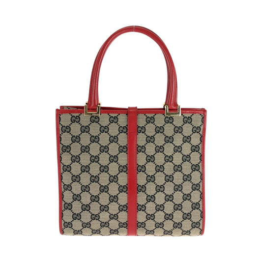 GUCCI Handbag 002 1065 GG canvas Gray Red Gold Metal Handbag Tote Bag Jackie Women Used