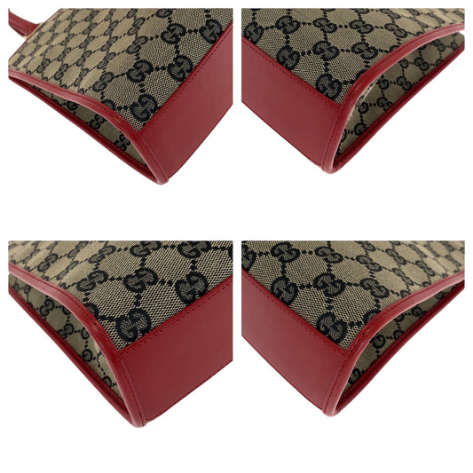 GUCCI Handbag 002 1065 GG canvas Gray Red Gold Metal Handbag Tote Bag Jackie Women Used