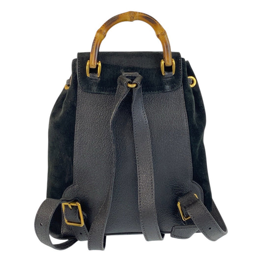 GUCCI Backpack 003 1705 0030 Suede Black GoldMetal Backpack Backpack Bamboo Women Used