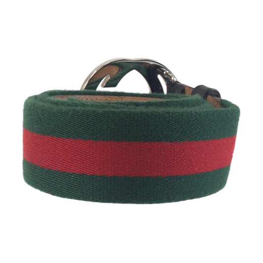 GUCCI belt 411924 canvas Green Black SilverMetal Sherry line Interlocking 34