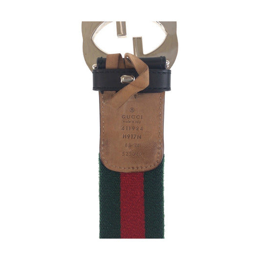 GUCCI belt 411924 canvas Green Black SilverMetal Sherry line Interlocking 34