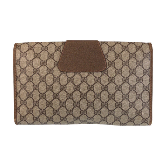 GUCCI Clutch bag 89 01 031 GG Supreme Canvas Beige Brown Gold Metal Sherry Line Old Gucci