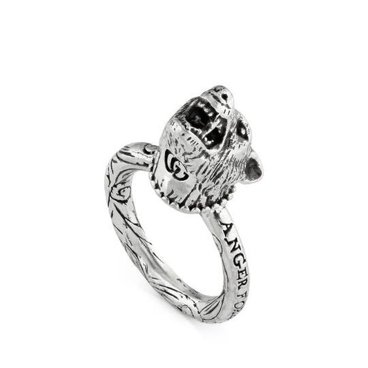 Gucci Anger Forest Wolf Head Ring in Sterling Silver