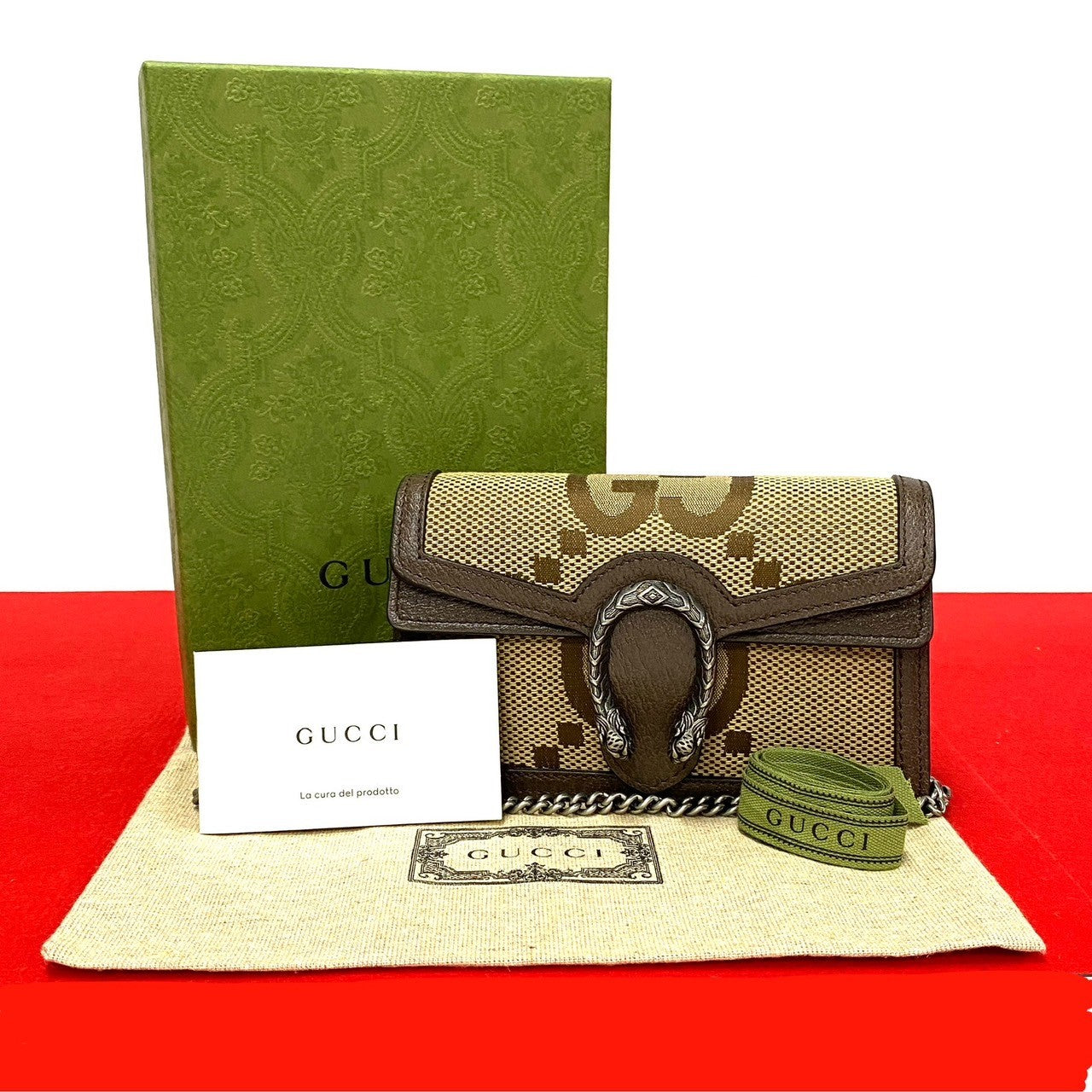 GUCCI Shoulder Bag leather Brown Jumbo GG Dionysus