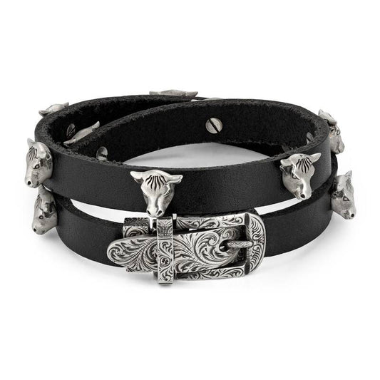 Gucci Anger Forest Double Wrap Leather Bracelet in Black