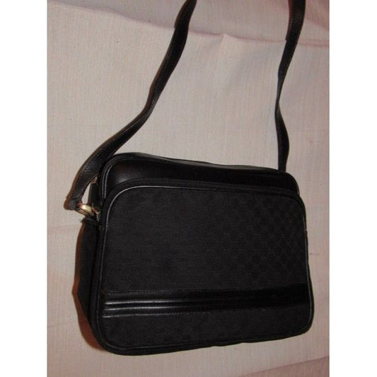 Gucci black leather & black micro Guccissima print canvas, roomy, cross body/messenger bag