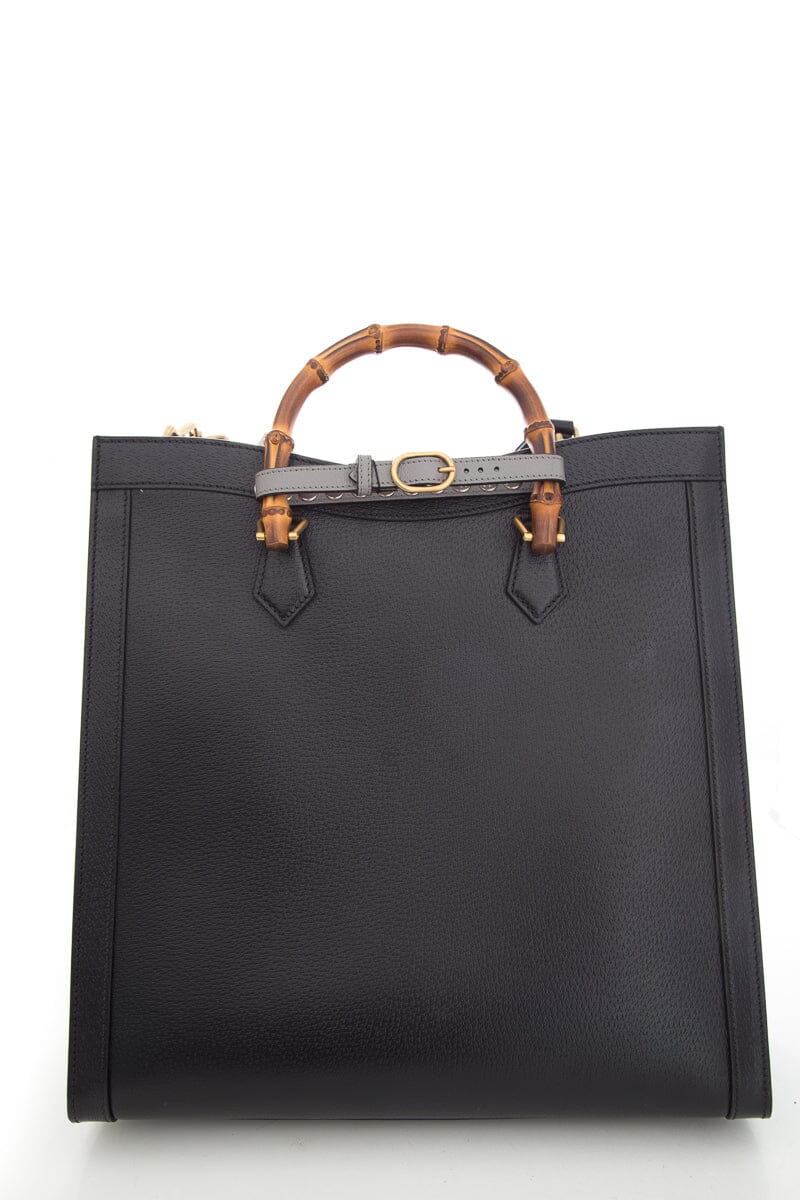 Gucci Calfskin Studded Maxi Diana Black Tote Bag Cuir